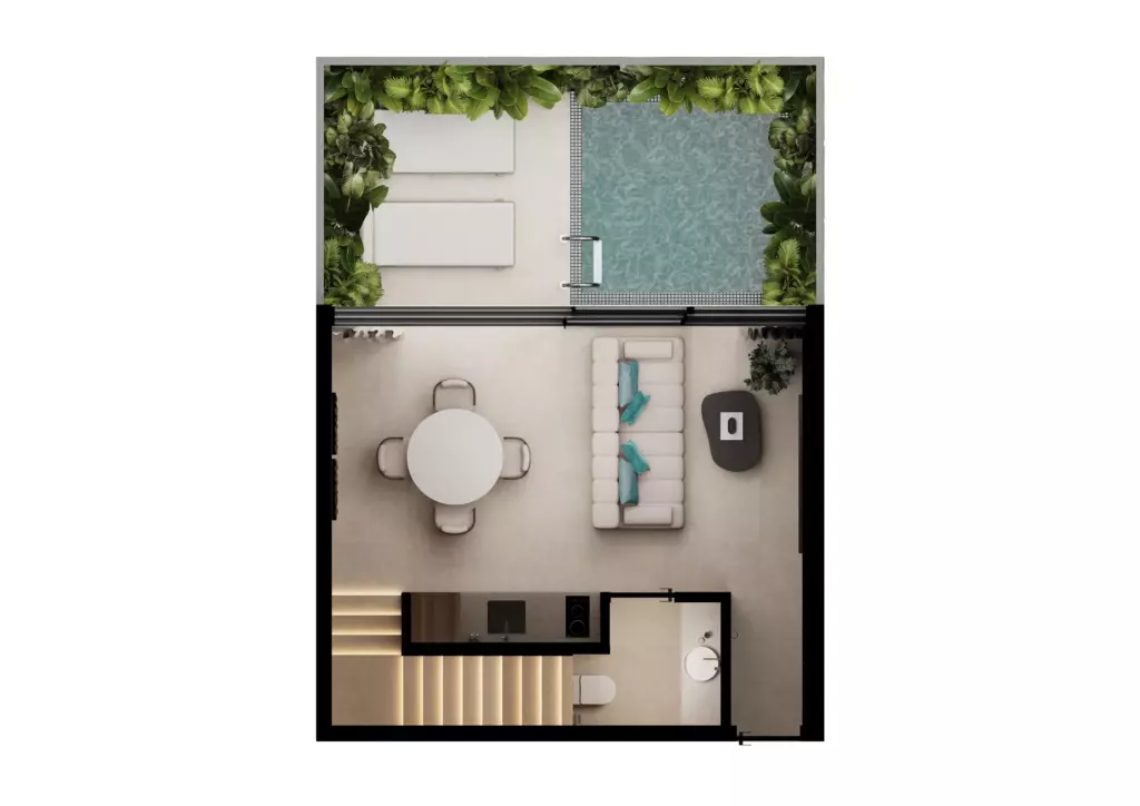 Pandawa dream Villa 1br 70m2 (50 m2 living) + pool plan