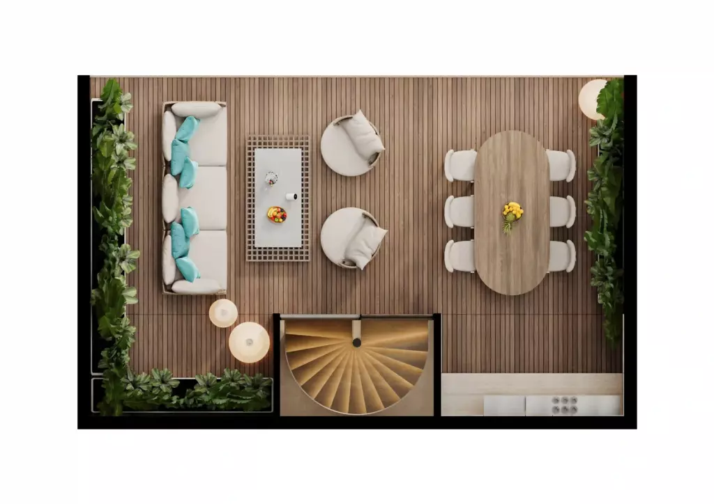 pandawa dream villa 119 m2 two bedroom (78 m2 living + pool +rooftop) full square 143 m2 plan furniture
