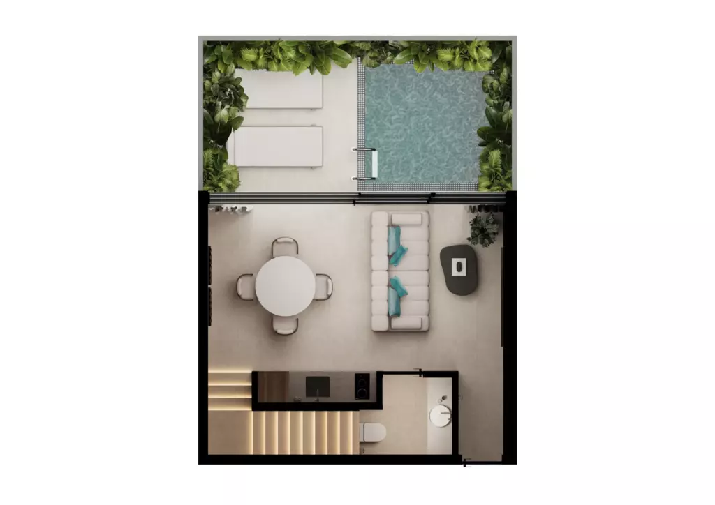 Pandawa dream Villa 1br rooftop 95 (50 m2 liv) plan 2f +roof